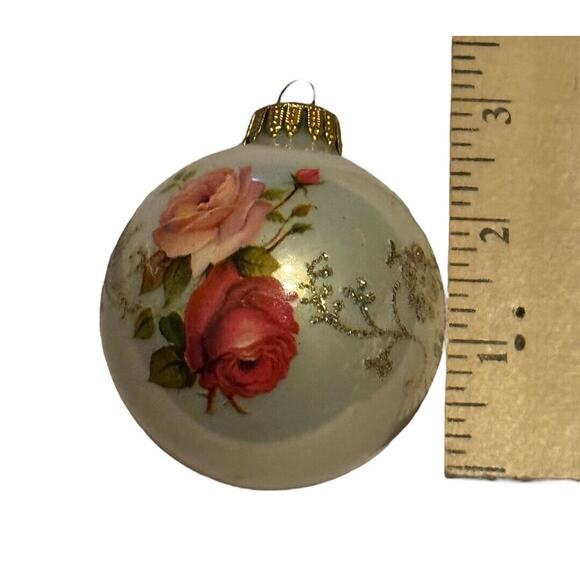 Pink Red Rose Ornament Christmas Tree Holiday Glitter Glass West Germany Krebs - Picture 5 of 5